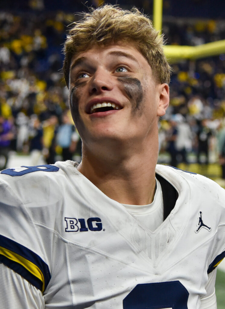J.J. McCarthy in his Michigan uniform after the 2023 Big Ten Championship Game
