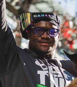 Kenneth Walker III celebrating at the Seattle Seahawks' Super Bowl LX victory parade